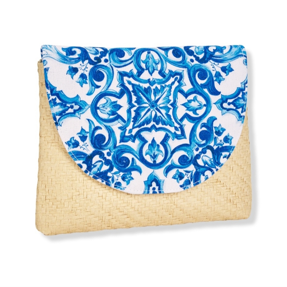 Dolce & Gabbana Straw and Fabric Clutch New and Sealed
